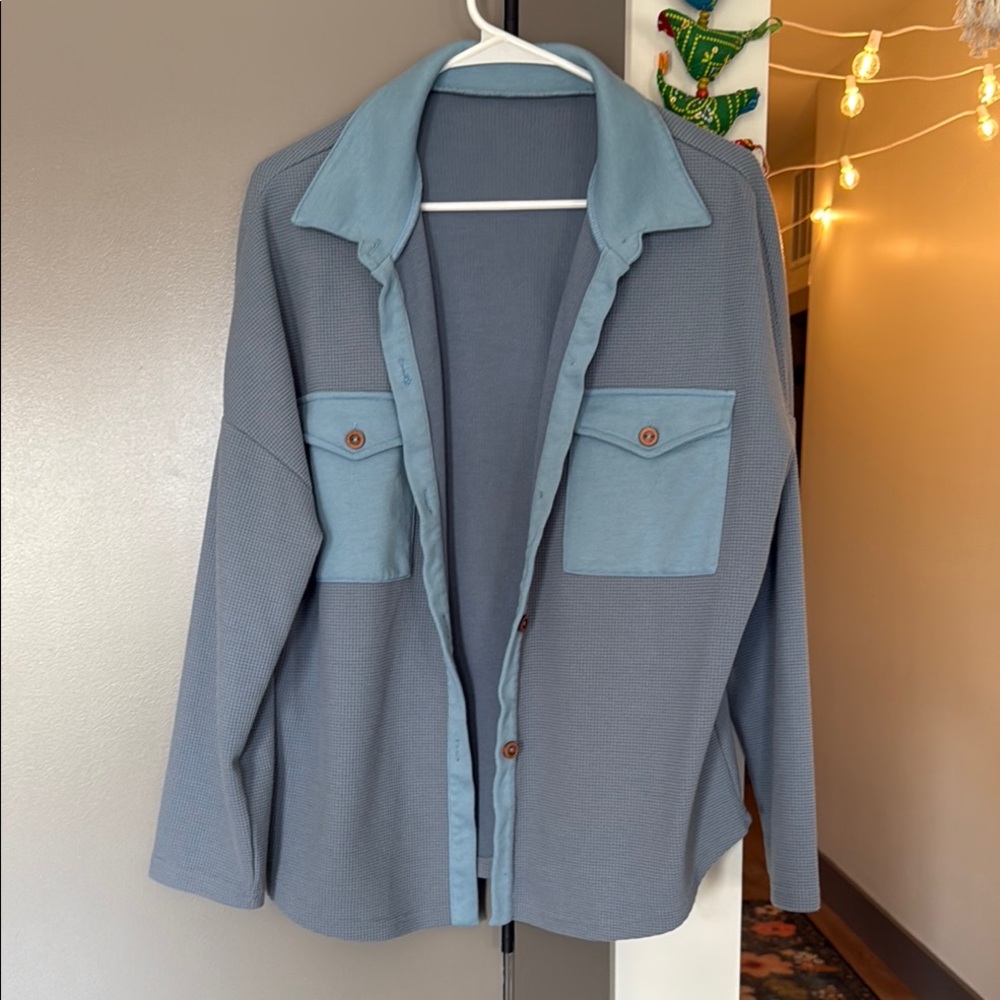 Waffle-Knit Shacket Jacket with Pockets - Free People - Picture 4 of 6